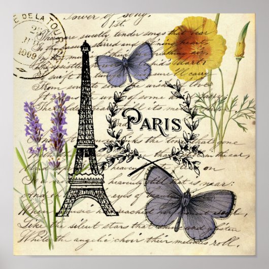rustic french country scripts paris eiffel tower poster (Voorkant)