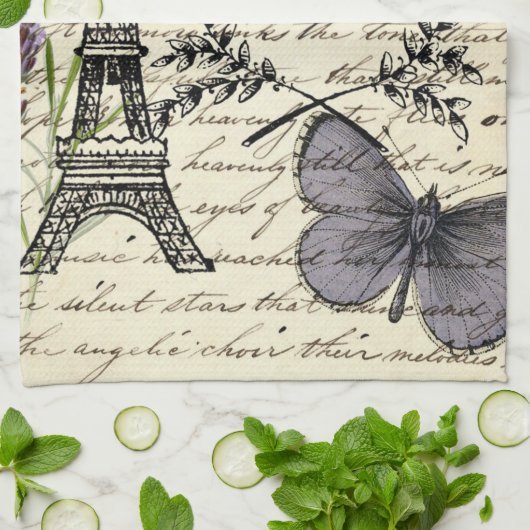 rustic french country scripts paris eiffel tower theedoek (Gevouwen)