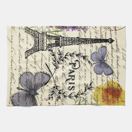 rustic french country scripts paris eiffel tower theedoek (Horizontaal)