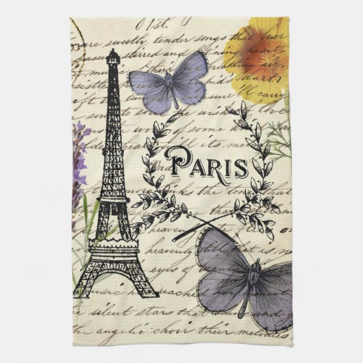 rustic french country scripts paris eiffel tower theedoek (Verticaal)