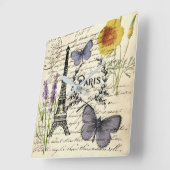 rustic french country scripts paris eiffel tower vierkante klok (Hoek)