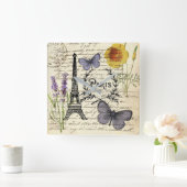 rustic french country scripts paris eiffel tower vierkante klok (Huis)