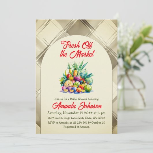 Rustic Fresh Off the Market Fruit Bridal Shower Kaart (Staand voorkant)