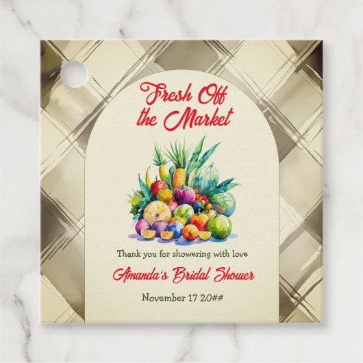 Rustic Fresh Off-the-Market Fruit Vrijgezellenfees Bedankjes Labels (Voorkant)