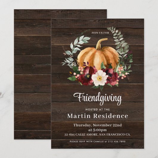 Rustic Friendgiving Thanksgiving Kaart (Voorkant / Achterkant)