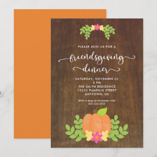 Rustic Friendsgiving-diner Pompoen en Groene Blade Kaart