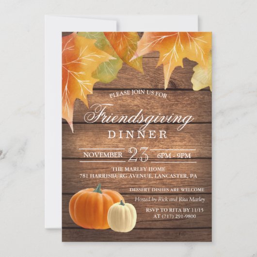Rustic Friendsgiving Dinner Invitation Kaart (Voorkant)