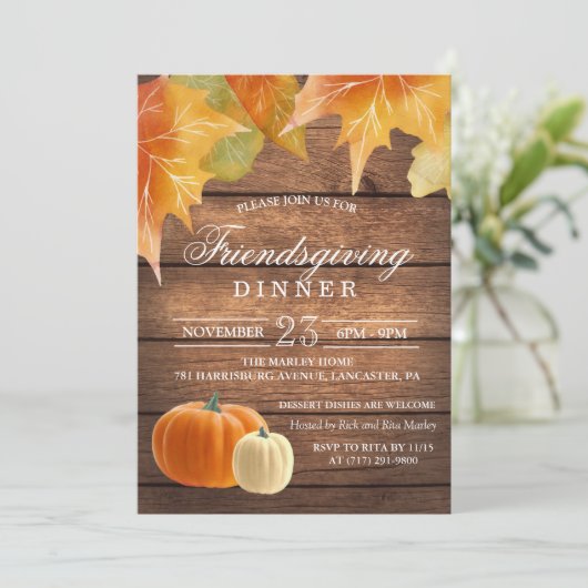 Rustic Friendsgiving Dinner Invitation Kaart (Staand voorkant)