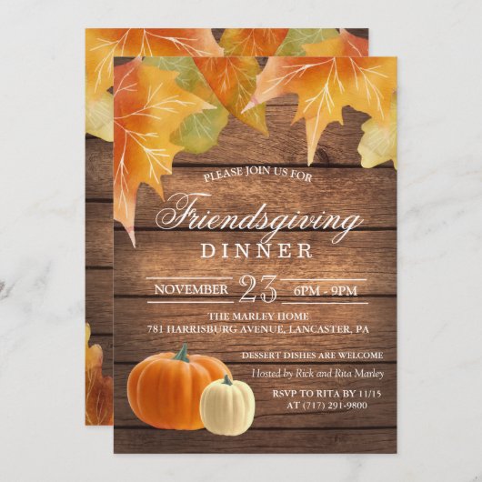 Rustic Friendsgiving Dinner Invitation Kaart (Voorkant / Achterkant)