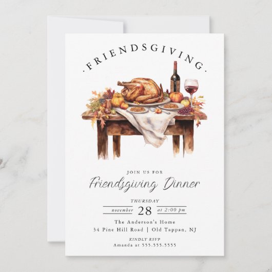 Rustic Friendsgiving Dinner Invitation Kaart (Voorkant)