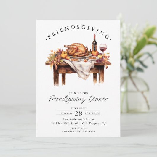 Rustic Friendsgiving Dinner Invitation Kaart (Staand voorkant)
