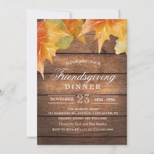 Rustic Friendsgiving Dinner Invitation Kaart (Voorkant)
