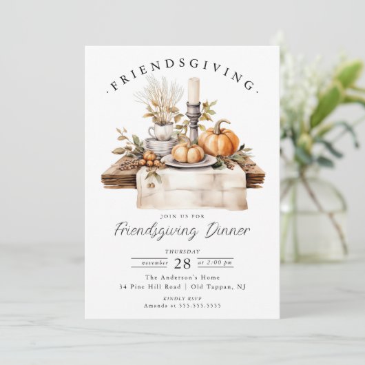 Rustic Friendsgiving Dinner Invitation Kaart (Staand voorkant)