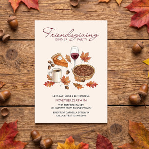Rustic Friendsgiving Dinner Party Taart en Bladere Kaart