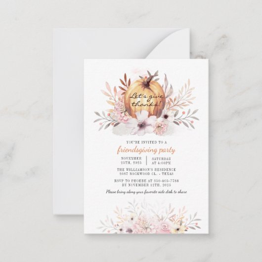 Rustic Friendsgiving Floral Fall Leaves Pumpkin Notitiekaartje (Voorkant)