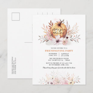 Rustic Friendsgiving Floral Fall Leaves Pumpkin Uitnodiging Briefkaart