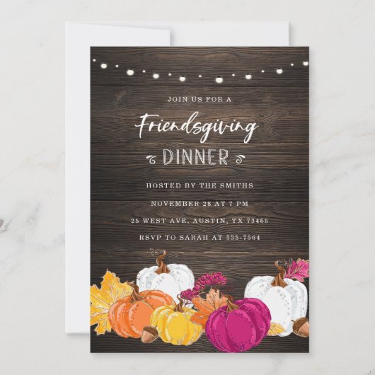 Rustic Friendsgiving Invitation with Pumpkins Kaart (Voorkant)