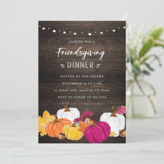 Rustic Friendsgiving Invitation with Pumpkins Kaart (Staand voorkant)