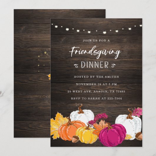 Rustic Friendsgiving Invitation with Pumpkins Kaart (Voorkant / Achterkant)