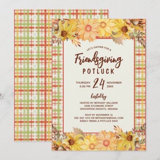 Rustic Friendsgiving Potluck Waterverf Floral Kaart (Voorkant / Achterkant)