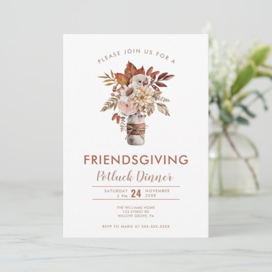 Rustic Friendsgiving Thanksgiving Potluck Kaart (Staand voorkant)