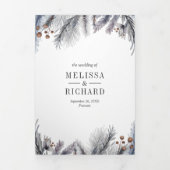 Rustic Frosted Pine Leaves Forest Deer Wedding Drieluik Uitnodiging (Cover)