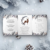 Rustic Frosted Pine Leaves Forest Deer Wedding Drieluik Uitnodiging