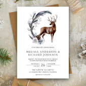 Rustic Frosted Pine Leaves Forest Deer Wedding Kaart