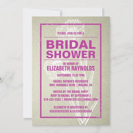 Rustic Fuchsia Bridal Shower Invitations Kaart (Voorkant)