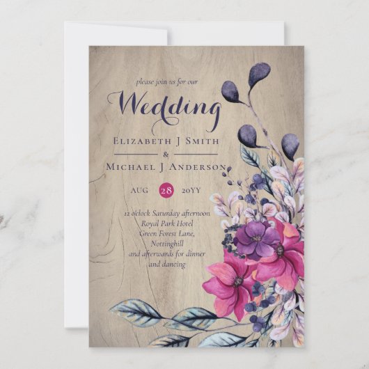 Rustic Fuchsia Floral Woodland Wedding (Voorkant)