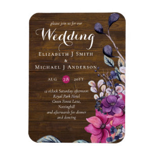 Rustic Fuchsia Floral Woodland Wedding Magneet