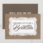 Rustic Fun Bridesmaid / Maid of Honor BRIDEZILLA Kaart (Voorkant / Achterkant)