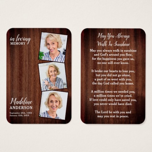 Rustic Funeral 3 Afbeelding Memorial Prayer Kaart (Voorkant /achterkant)