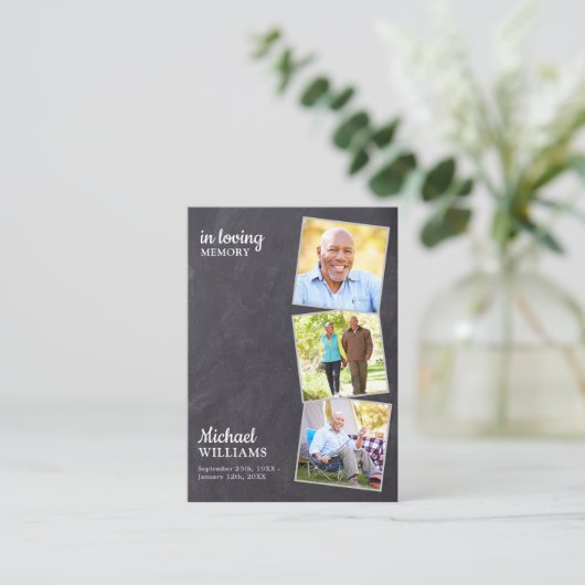 Rustic Funeral 3 Photo Slate Memorial Prayer Kaart Contactkaartje (Staand voorkant)