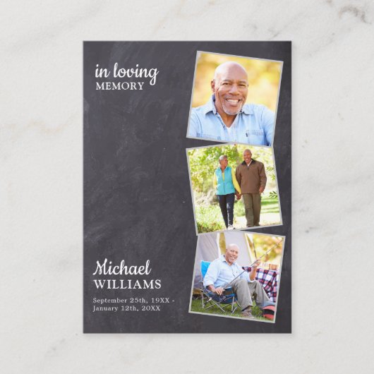 Rustic Funeral 3 Photo Slate Memorial Prayer Kaart Contactkaartje (Voorkant)