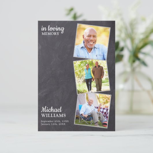 Rustic Funeral Custom 3 Photo Memorial Prayer Kaar (Staand voorkant)
