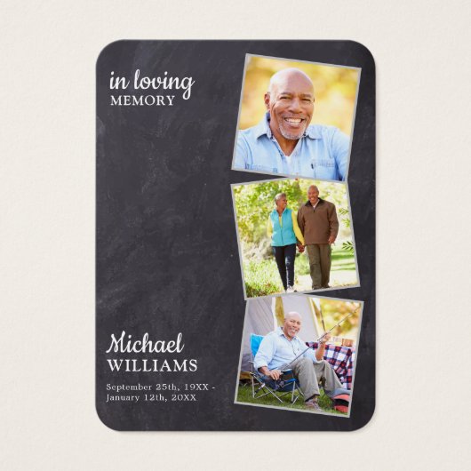 Rustic Funeral Deluxe 3 Photo Memorial Prayer Kaar Visitekaartje (Voorkant)
