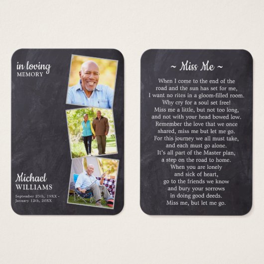 Rustic Funeral Deluxe 3 Photo Memorial Prayer Kaar Visitekaartje (Voorkant /achterkant)