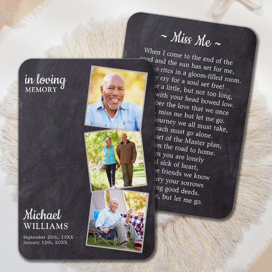 Rustic Funeral Deluxe 3 Photo Memorial Prayer Kaar Visitekaartje