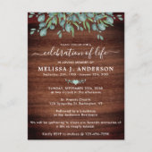 Rustic Funeral Greenery Celebration of Life Uitnodiging Briefkaart (Voorkant)