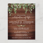 Rustic Funeral Greenery Celebration of Life Uitnodiging Briefkaart (Voorkant)