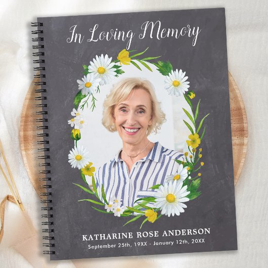 Rustic Funeral GuestBook Daisy Floral Memorial Notitieboek