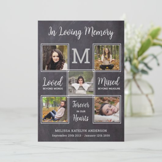 Rustic Funeral Memorial Photo Collage Sympathie Bedankkaart (Staand voorkant)