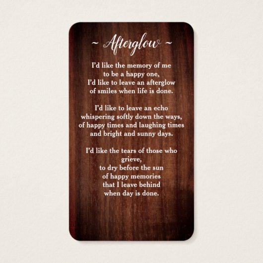 Rustic Funeral Memorial Poem Sympathie Kaart gepre (Achterkant)