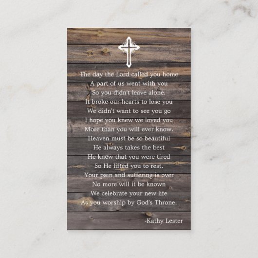 Rustic Funeral Memorial Prayer Photo Card Visitekaartje (Achterkant)