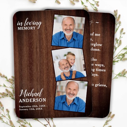 Rustic Funeral Memorial Sympathie Foto Prayer Kaar Visitekaartje