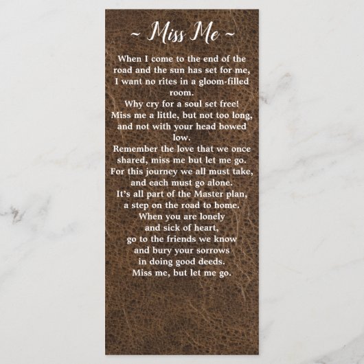 Rustic Funeral Photo Leather Memorial Prayer Kaart (Achterkant)