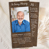 Rustic Funeral Photo Leather Memorial Prayer Kaart