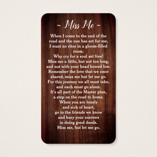 Rustic Funeral Photo Memorial Prayer Kaart Poem (Achterkant)