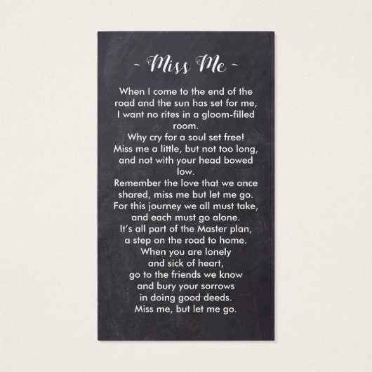 Rustic Funeral Photo Sympathy Memorial Prayer Kaar Visitekaartje (Achterkant)